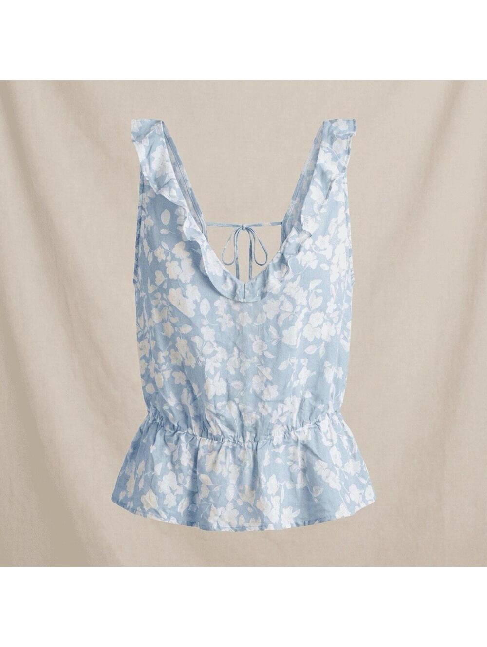 NWT Chelsea & Violet Ocean Blue Ruffle Back Tie Top Sz M MSRP $68